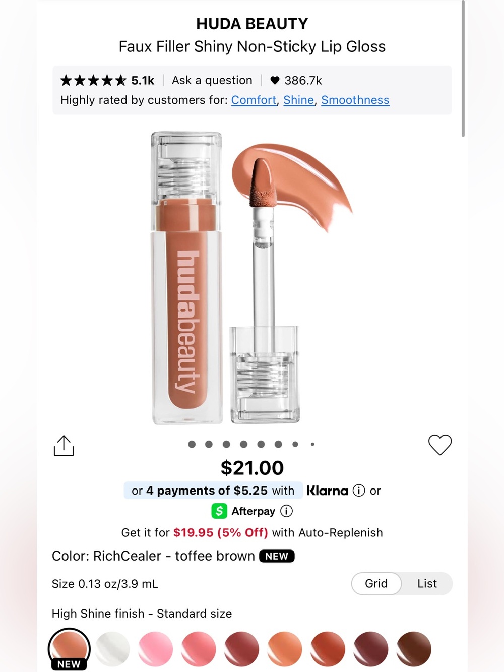 Huda Beauty faux filler shiny non sticky lip gloss! . Brand new!